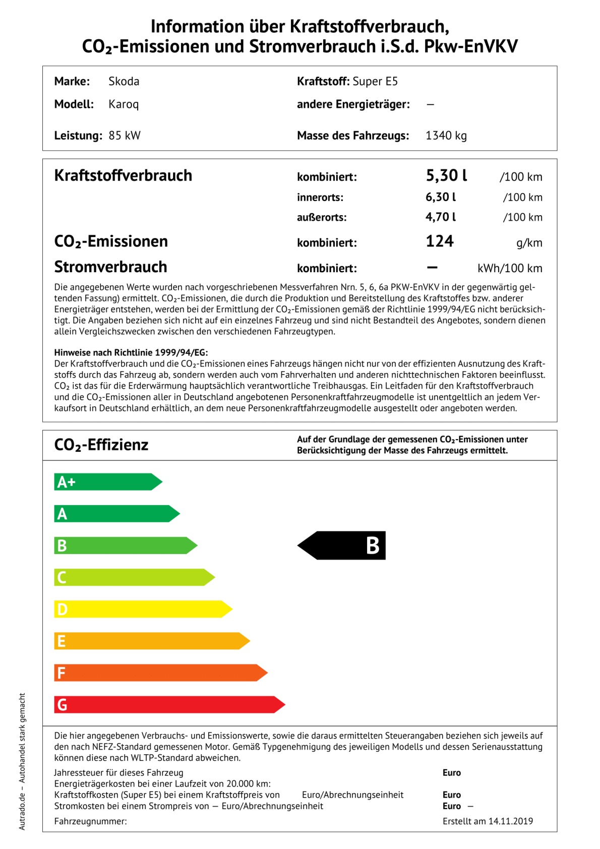 Energielabel 1,0 TSI