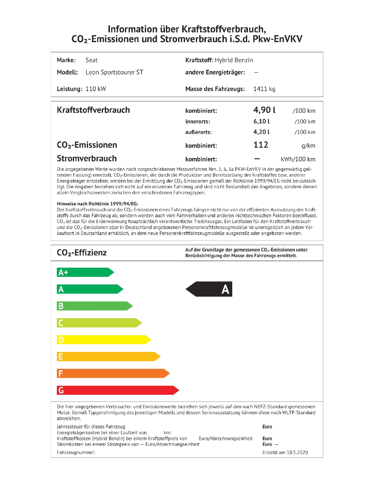 Energielabel 1.5 eTSI DSG