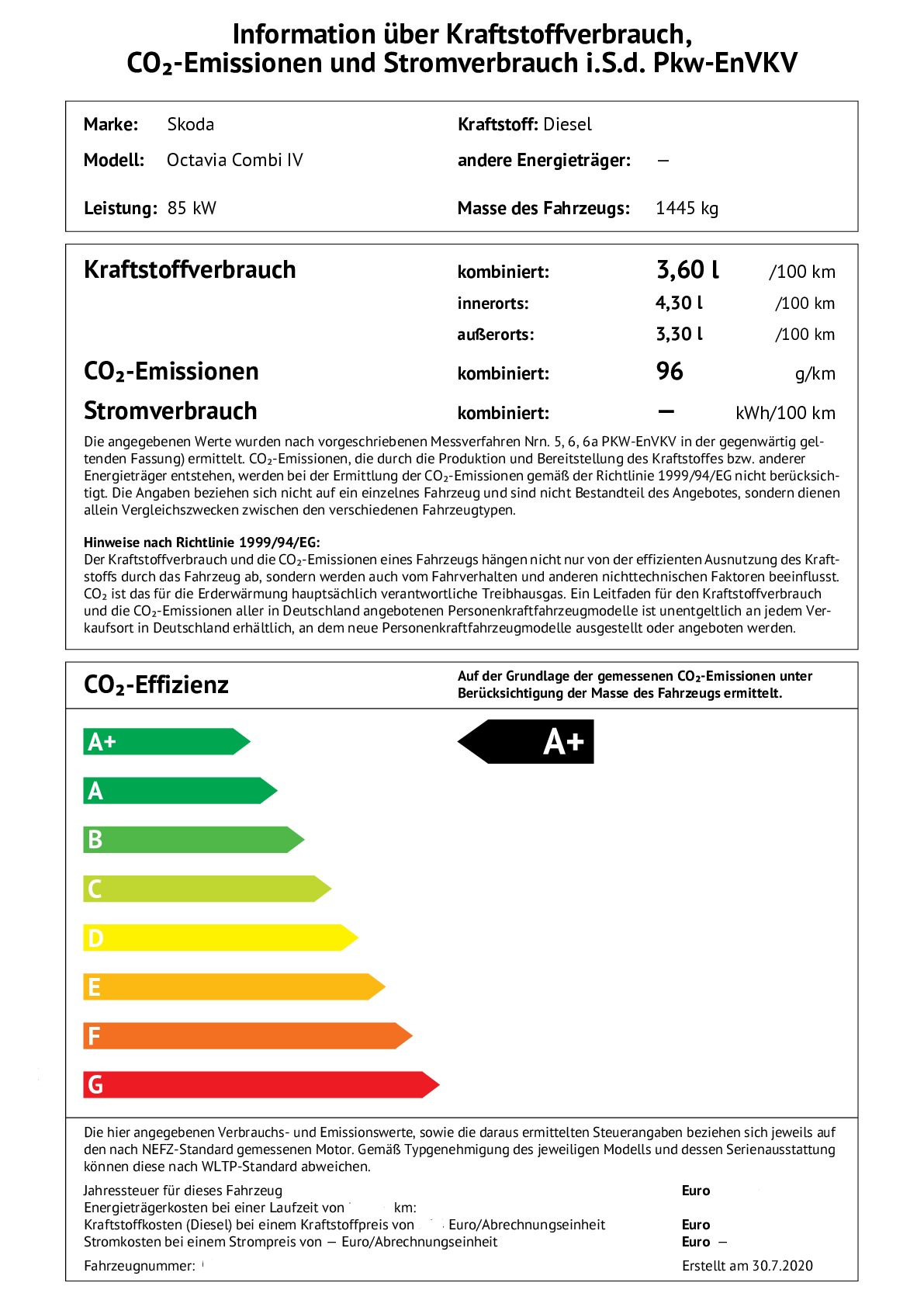 Energielabel 2.0 TDI