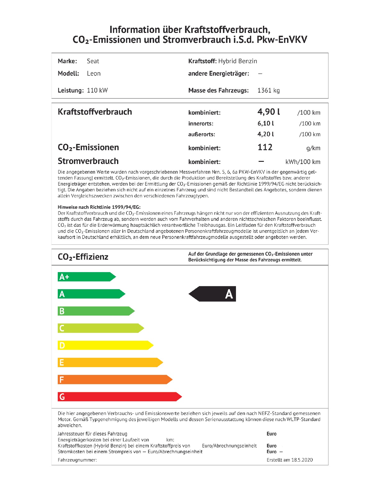 Energielabel 1.5 eTSI DSG