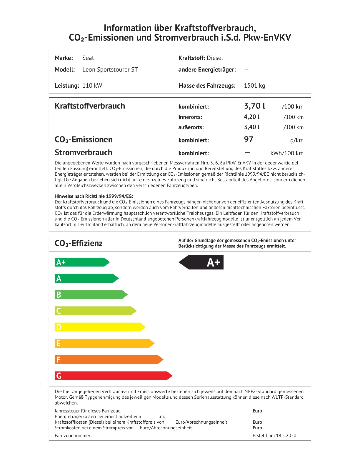 Energielabel 2.0 TDI DSG